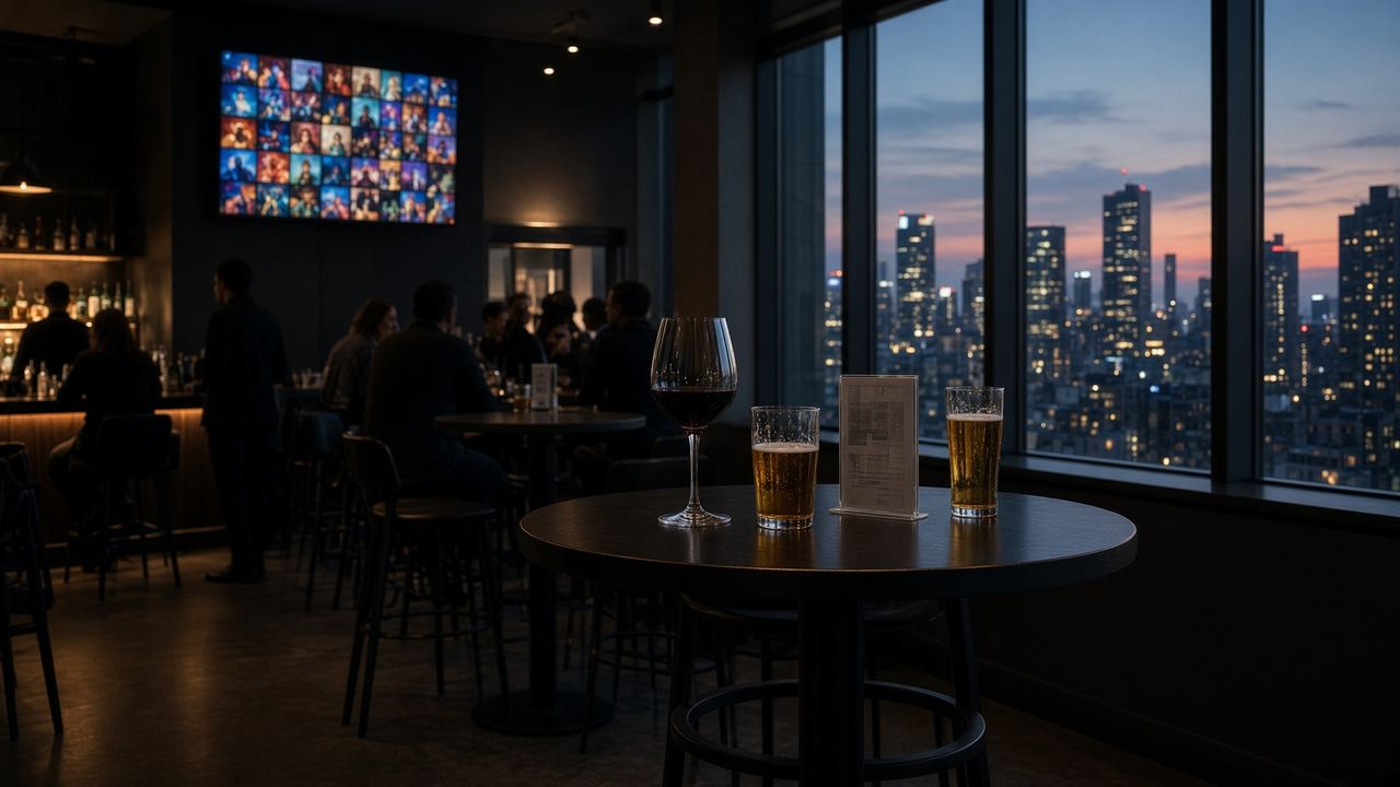 Bar d'afterwork avec un mur photo sur grand écran