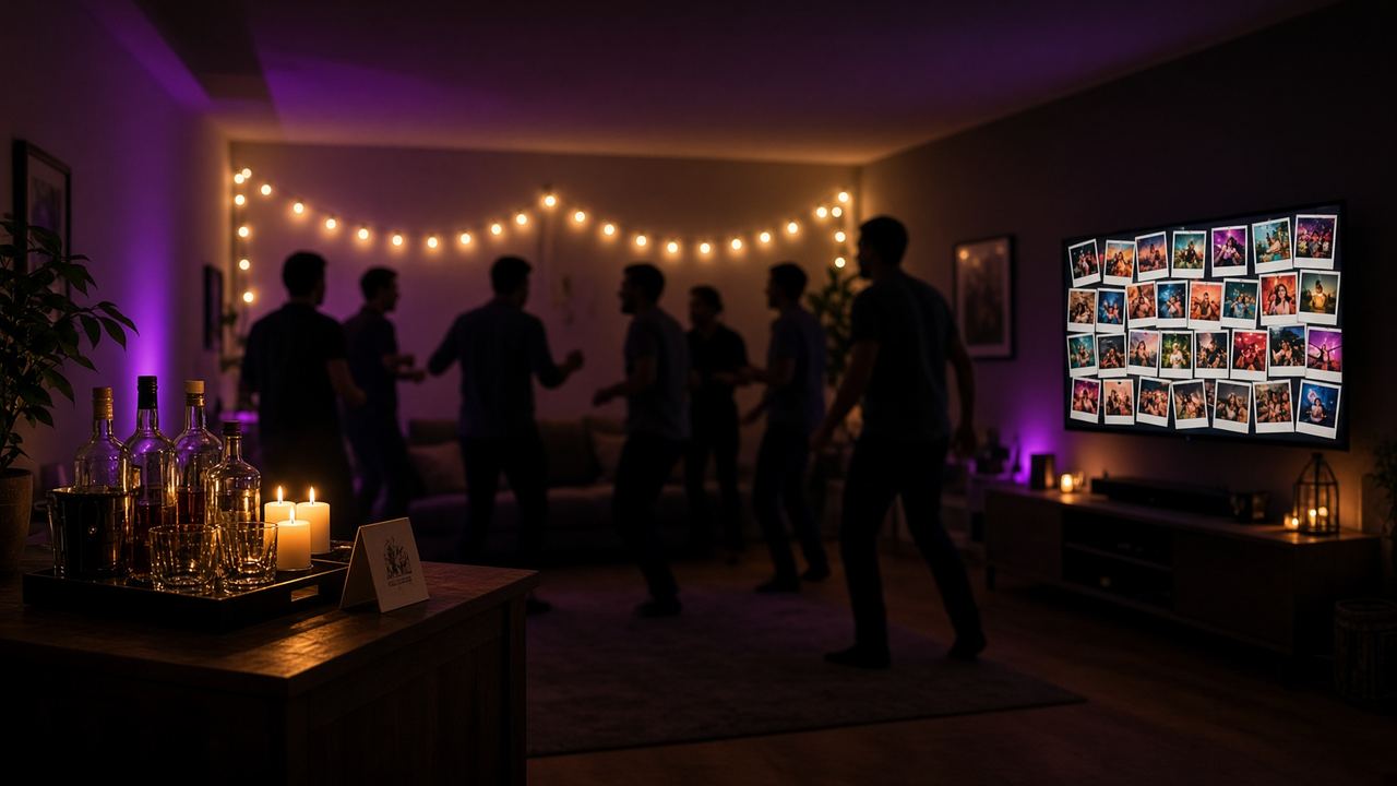Soirée à la maison, mur photo projeté sur la télé